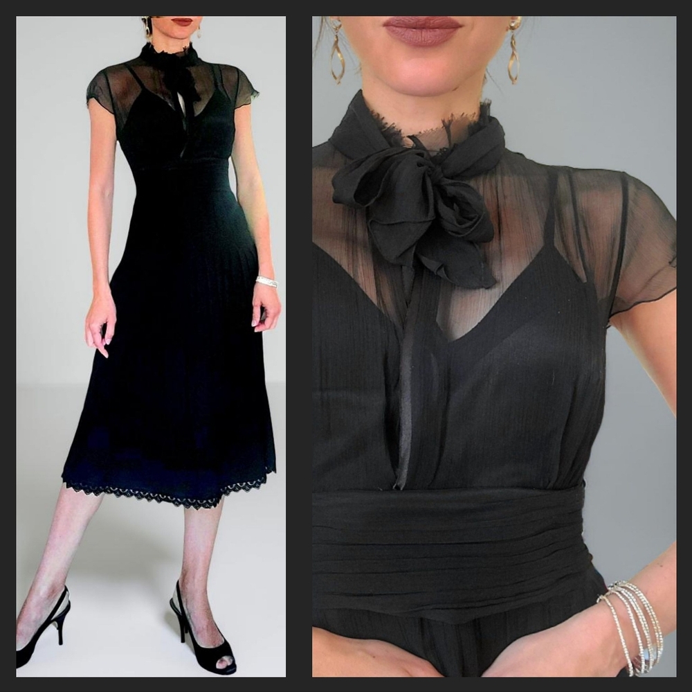 NWOT Black Silk Midi Dress